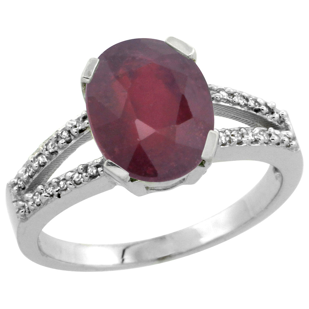 Sterling Silver Diamond Halo Natural Enhanced Ruby Ring Oval 10x8mm, 3/8 inch wide, sizes 5-10