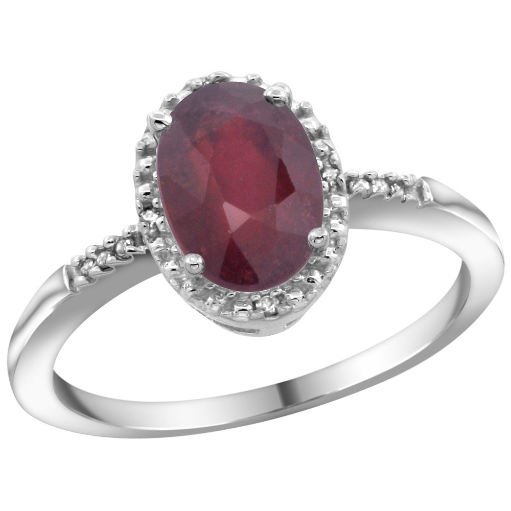 Sterling Silver Diamond Natural Enhanced Ruby Ring Oval 8x6mm, 3/8 inch wide, sizes 5-10