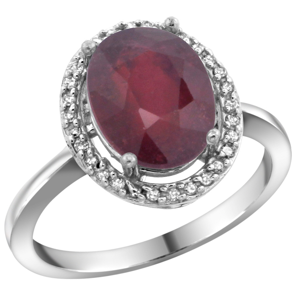Sterling Silver Diamond Natural Enhanced Ruby Ring Oval 10x8mm, 1/2 inch wide, sizes 5-10