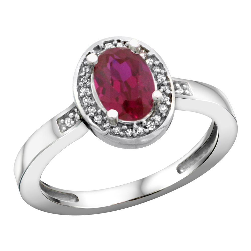 Sterling Silver Diamond Natural Enhanced Ruby Ring Oval 7x5mm, 1/2 inch wide, sizes 5-10
