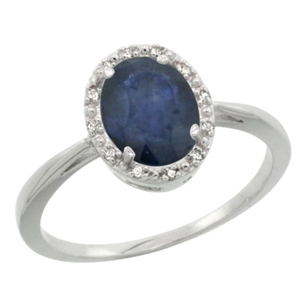 Sterling Silver Natural Blue Sapphire Diamond Halo Ring Oval 8X6mm, 1/2 inch wide, sizes 5 10