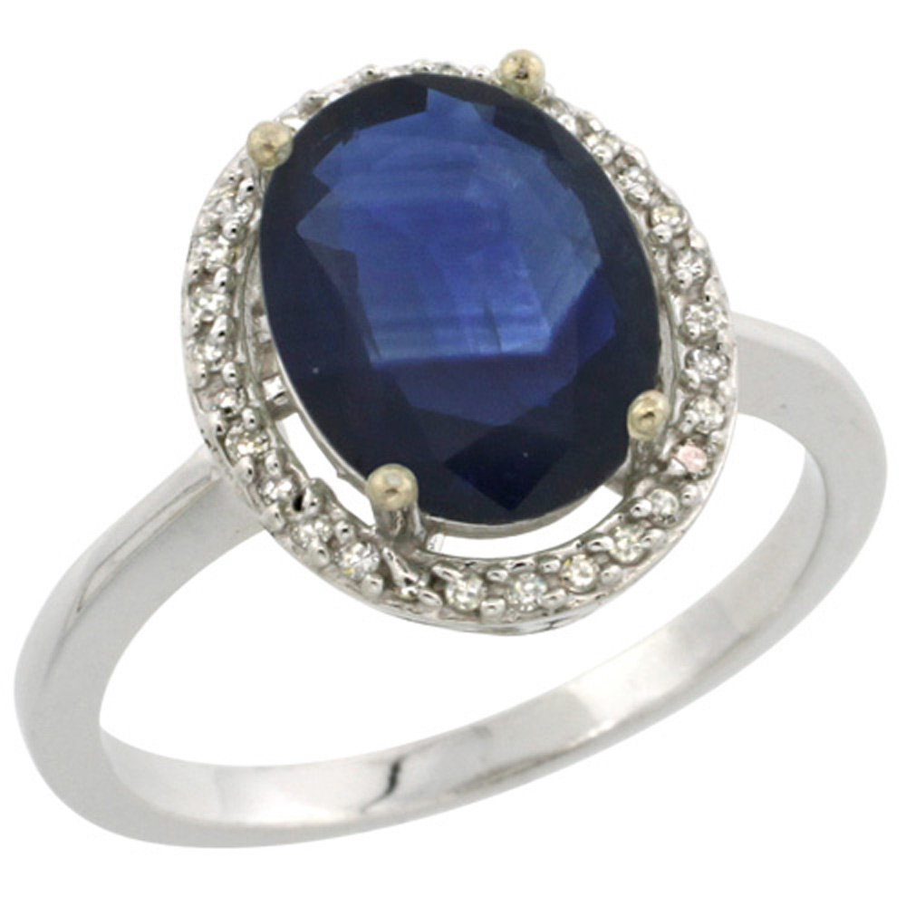 Sterling Silver Diamond Natural Blue Sapphire Ring Oval 10x8mm, 1/2 inch wide, sizes 5-10
