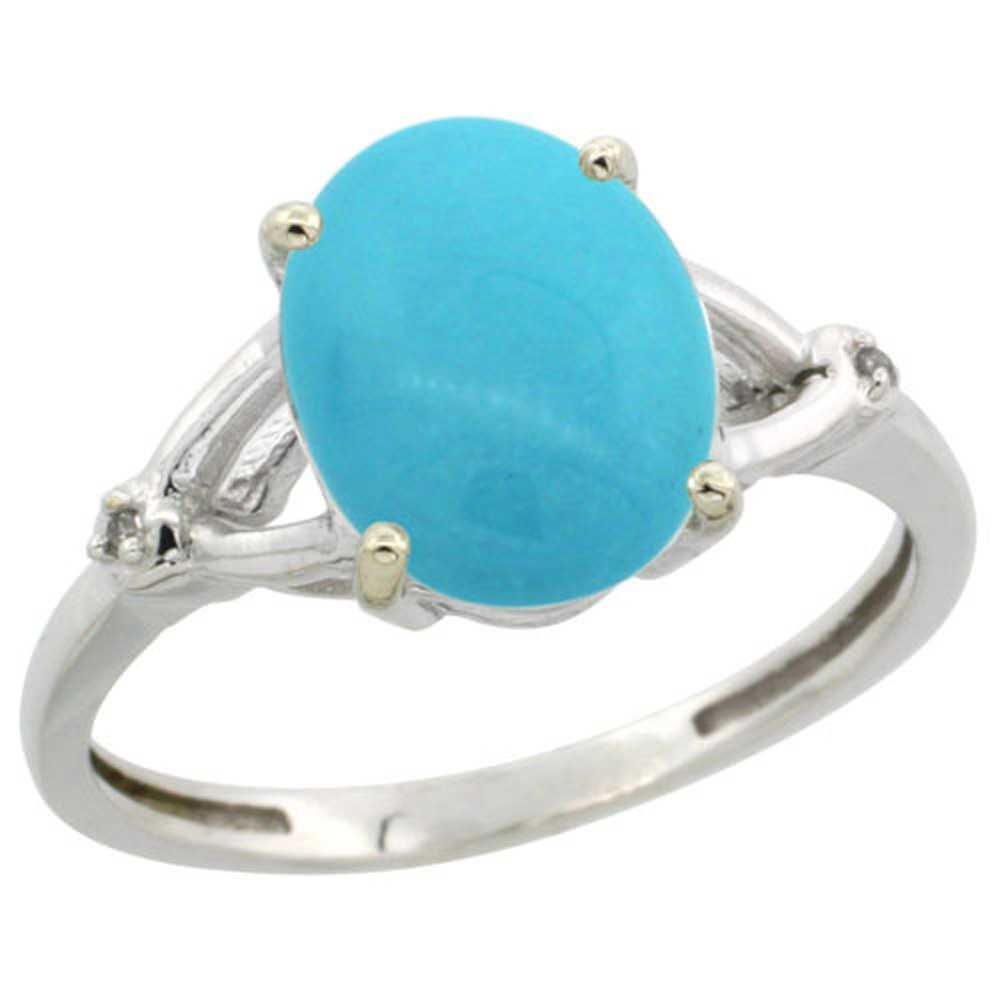 STERLING SILVER SLEEPING BEAUTY 10X8MM TURQUOISE ENGAGEMENT RING FOR WOMEN 3/8 INCH WIDE SIZES 6-10 (NO CHAIN)