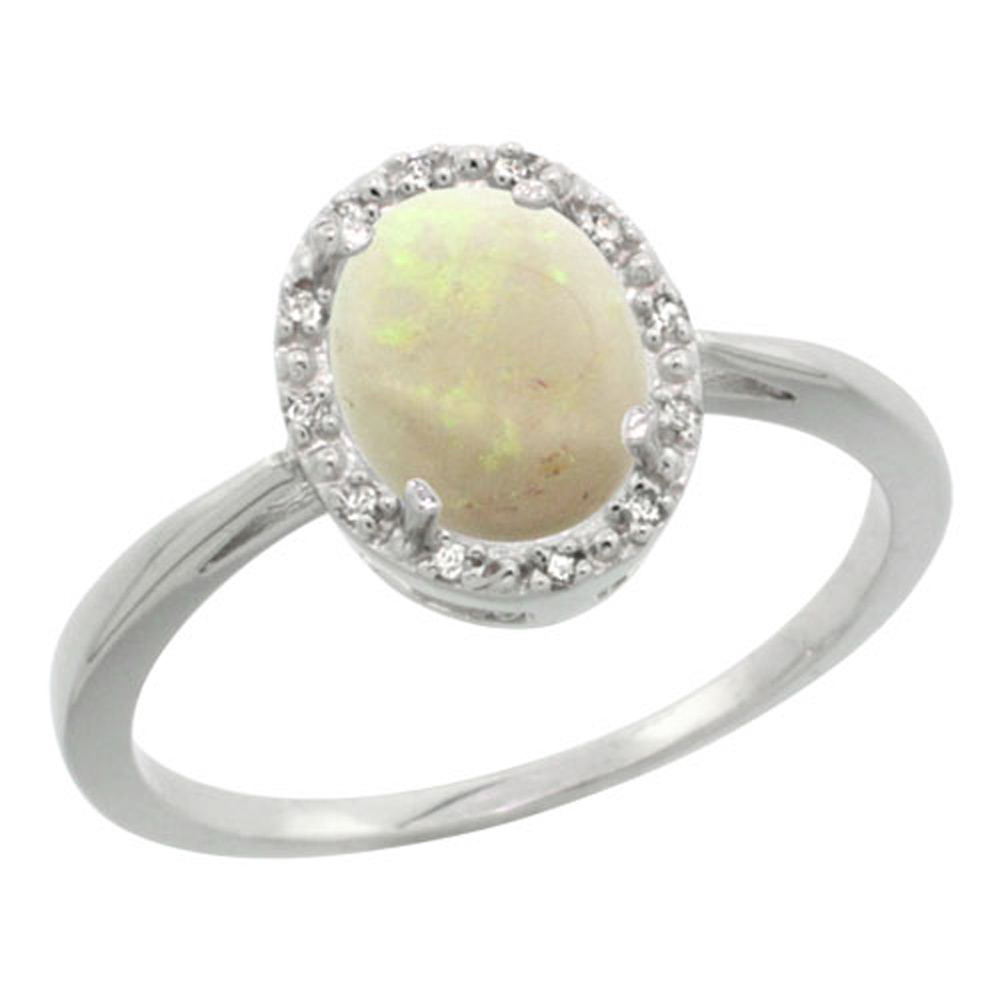 Sterling Silver Natural Opal Diamond Halo Ring Oval 8X6mm, 1/2 inch wide, sizes 5-10