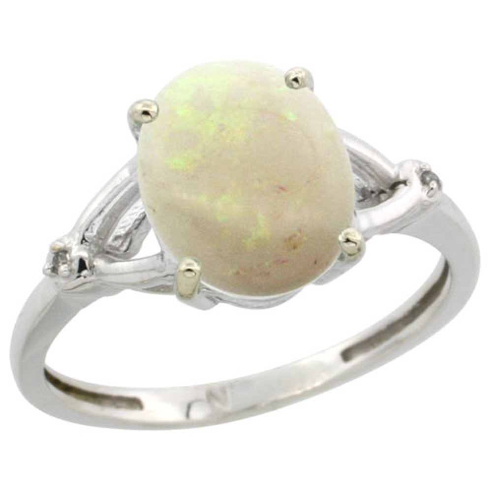 STERLING SILVER SIMPLE LARGE 4 PRONG 10X8MM OVAL OPAL ENGAGEMENT RING FOR WOMEN 3/8 INCH WIDE SIZES 6-10 (NO CHAIN)