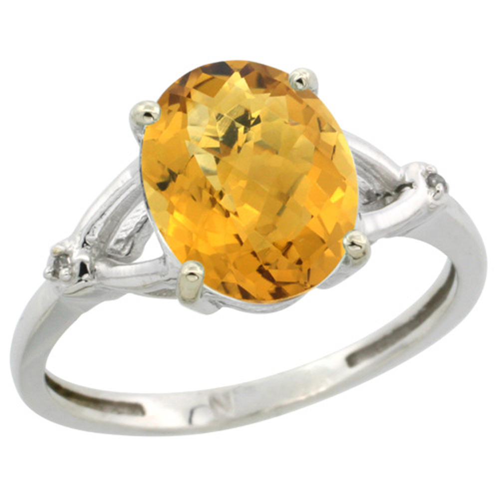 STERLING SILVER SIMPLE LARGE 4 PRONG 10X8MM OVAL WHISKY QUARTZ ENGAGEMENT RING FOR WOMEN 3/8 INCH WIDE SIZES 6-10 (NO CHAIN)