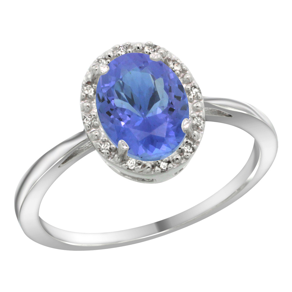 Sterling Silver Natural Tanzanite Diamond Halo Ring Oval 8X6mm, 1/2 inch wide, sizes 5 10
