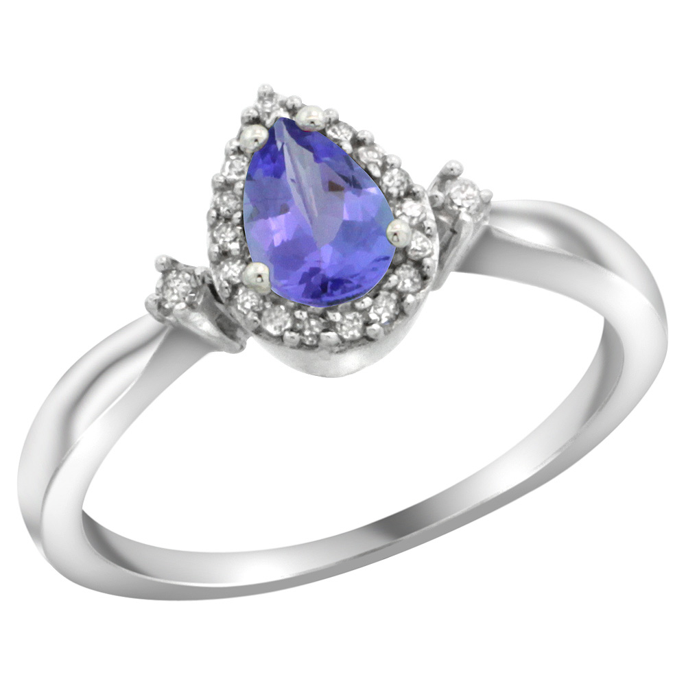 Sterling Silver Diamond Natural Tanzanite Ring Pear 6x4mm, 3/8 inch wide, sizes 5-10