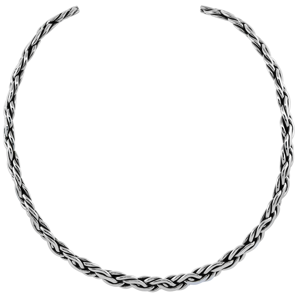 STERLING SILVER COLLAR NECKLACE CHOKER HANDMADE BRAIDED WIRE 5/16 INCH WIDE