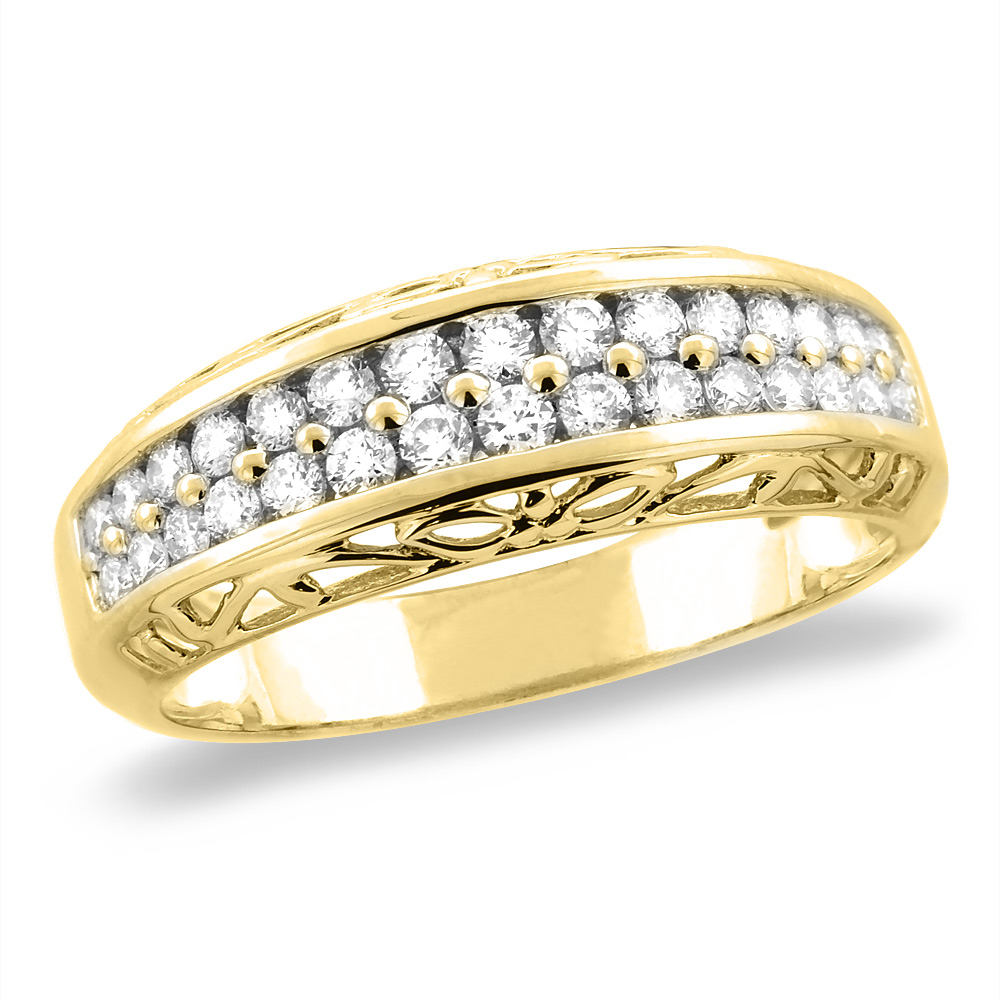 14K White/Yellow Gold 0.48 cttw Genuine Diamond 2row Half Eternity Wedding Band, sizes 5 - 10