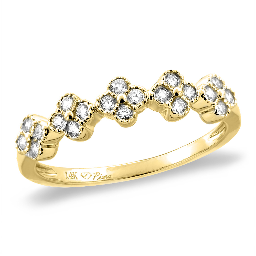 14K White/Yellow Gold 0.27 cttw Genuine Diamond Flowers Wedding Band, sizes 5 - 10