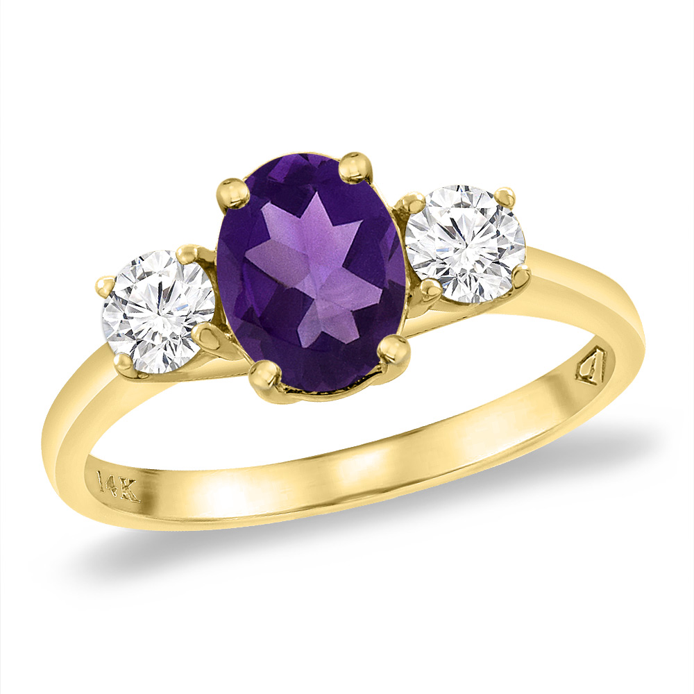 14K Yellow Gold Natural Amethyst & 2pc. Diamond Engagement Ring Oval 8x6 mm, sizes 5 -10