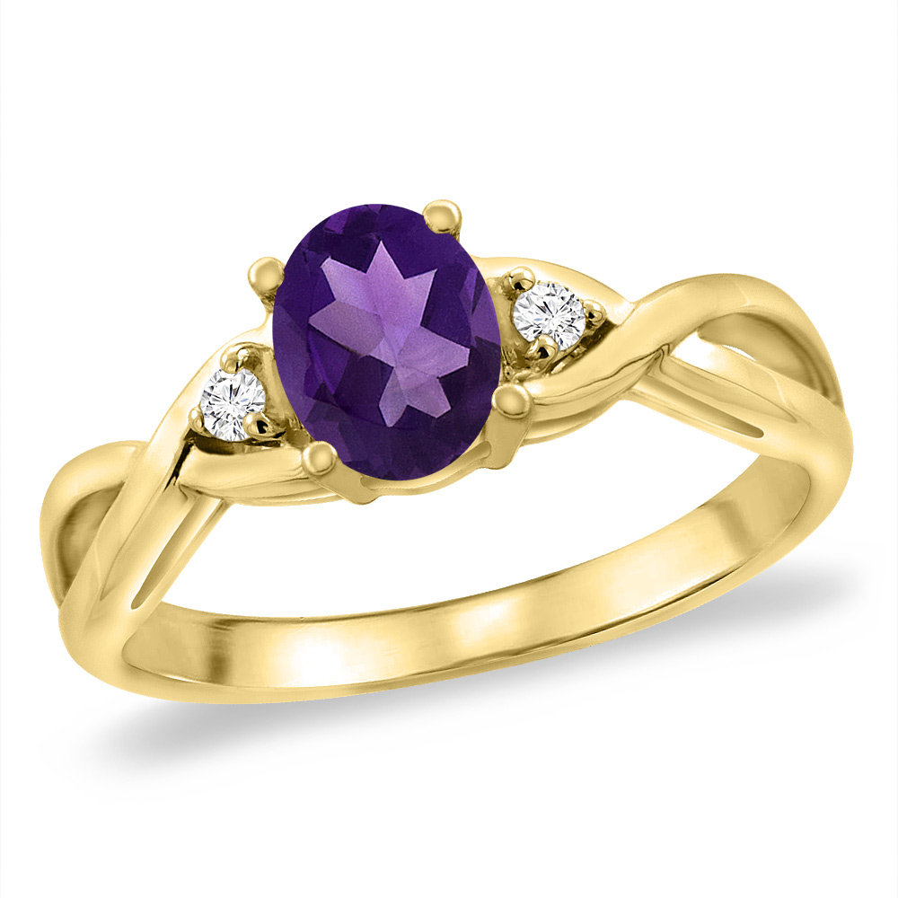14K Yellow Gold Diamond Natural Amethyst Infinity Engagement Ring Oval 7x5 mm, sizes 5 -10
