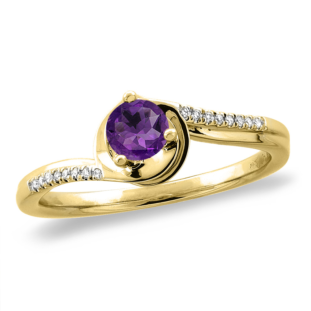 14K White/Yellow Gold Diamond Natural Amethyst Bypass Engagement Ring Round 4 mm, sizes 5 -10