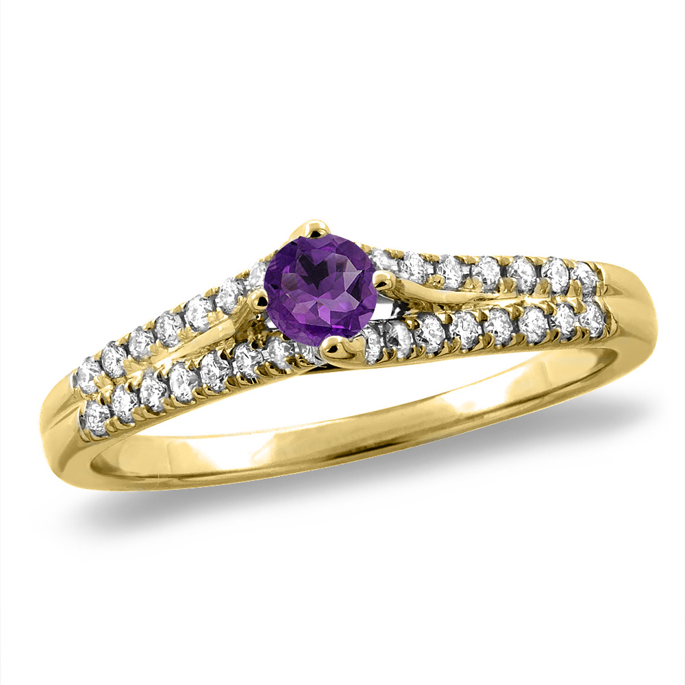 14K White/Yellow Gold Natural Amethyst Engagement Ring Round 4 mm, sizes 5 -10