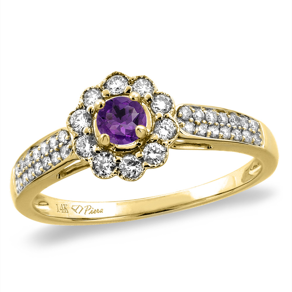 14K Yellow Gold Natural Amethyst Engagement Ring Round 4 mm, sizes 5 -10