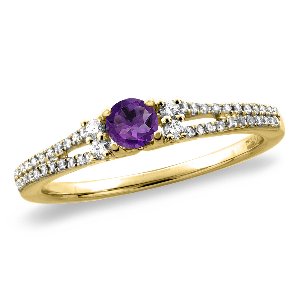 14K White/Yellow Gold Natural Amethyst Engagement Ring Round 4 mm, sizes 5 -10