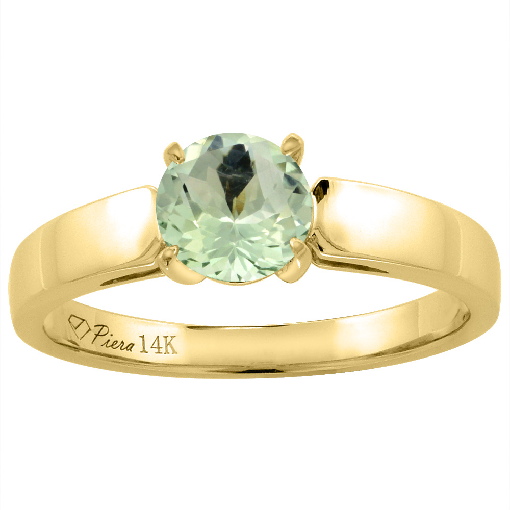 14K Yellow Gold Natural Green Amethyst Solitaire Engagement Ring Round 7 mm, sizes 5-10