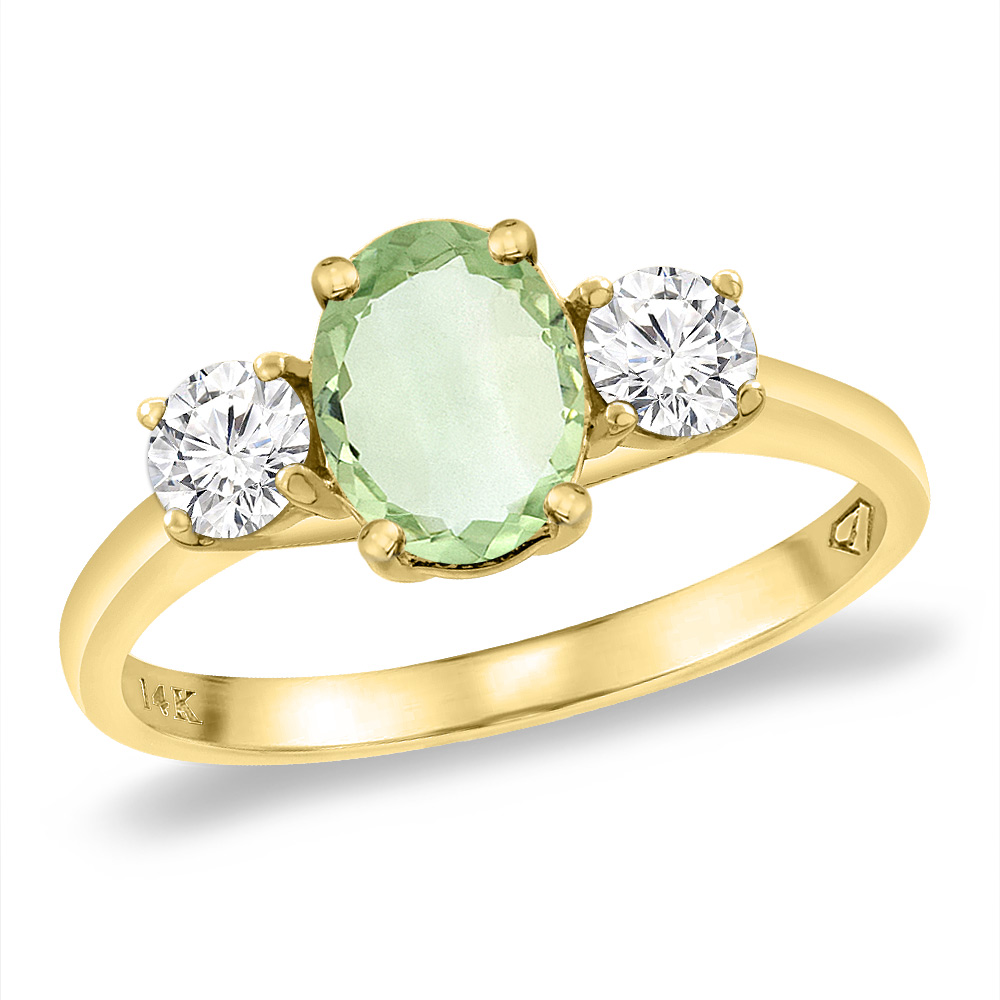 14K Yellow Gold Natural Green Amethyst &amp; 2pc. Diamond Engagement Ring Oval 8x6 mm, sizes 5 -10