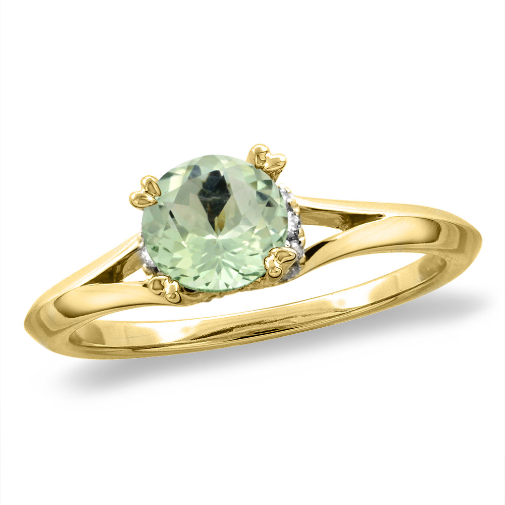 14K White/Yellow Gold Diamond Natural Green Amethyst Solitaire Engagement Ring Round 6 mm,sz5-10