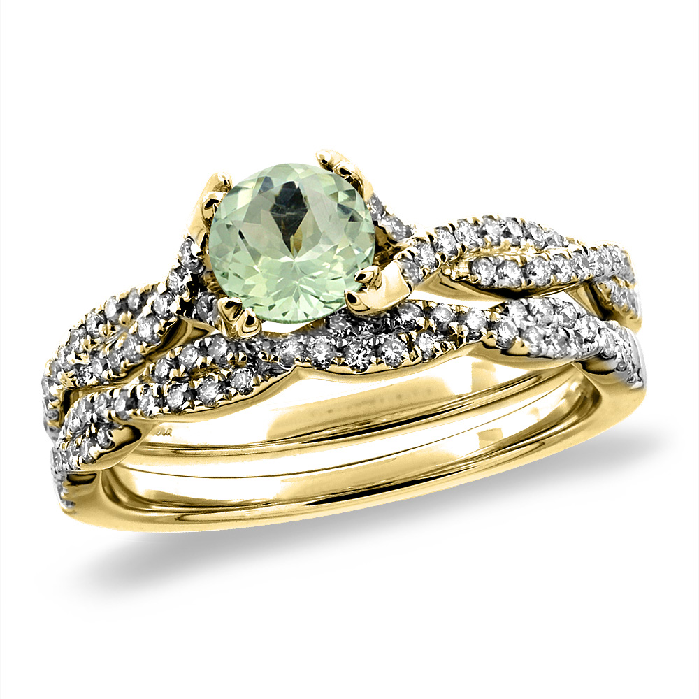 14K White/Yellow Gold Diamond Natural Green Amethyst 2pc Infinity Engagement Ring Set Round 5mm,sz 5-10