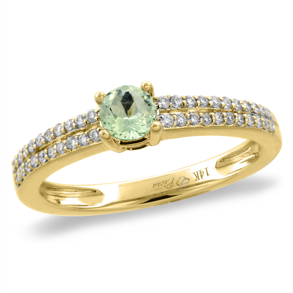 14K White/Yellow Gold Diamond Natural Green Amethyst Engagement Ring Round 5 mm, size 5-10