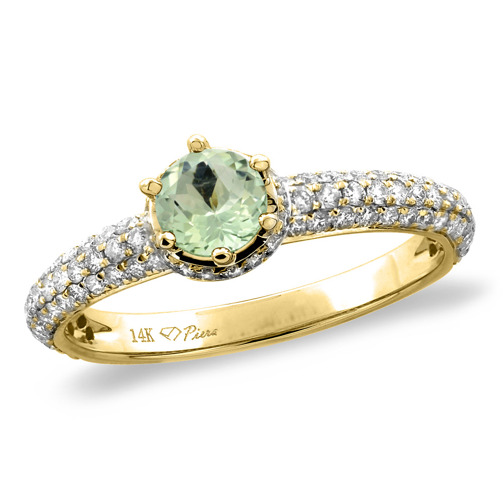 14K White/Yellow Gold Diamond Natural Green Amethyst Engagement Ring Round 5 mm,size 5-10
