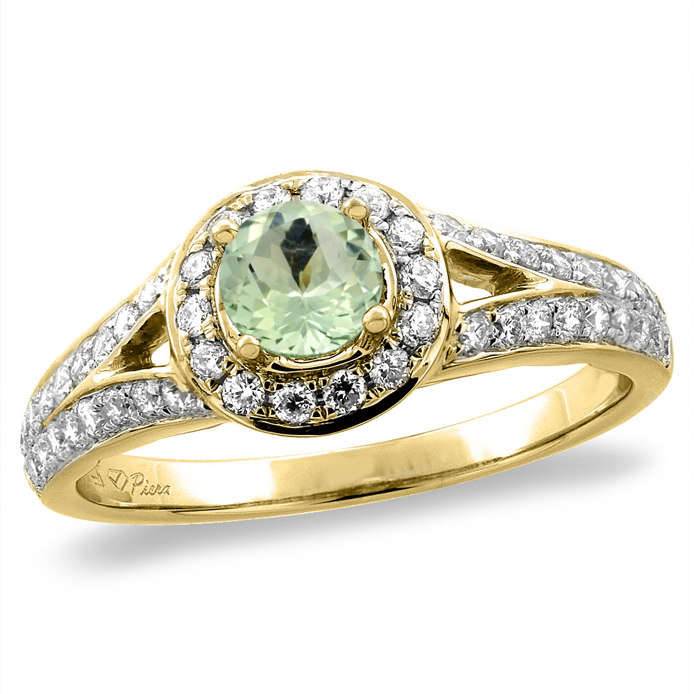 14K White/Yellow Gold Diamond Natural Green Amethyst Halo Engagement Ring Round 4 mm, sizes 5 -10