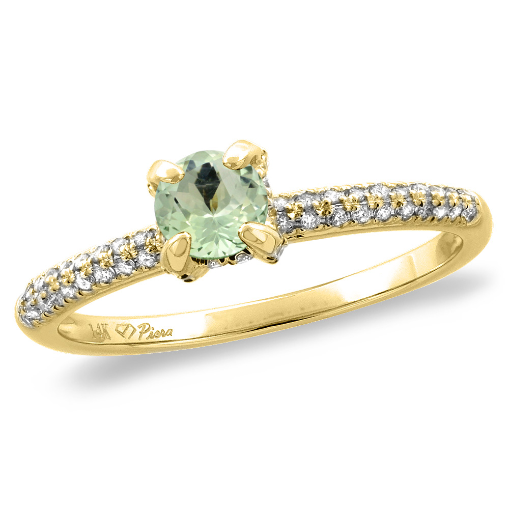 14K White/Yellow Gold Diamond Natural Green Amethyst Solitaire Engagement Ring Round 4 mm, sizes 5 -10