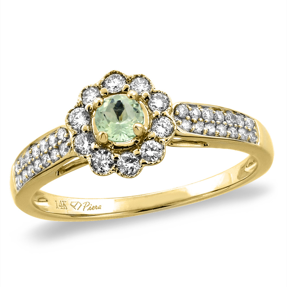 14K Yellow Gold Natural Green Amethyst Engagement Ring Round 4 mm, sizes 5 -10