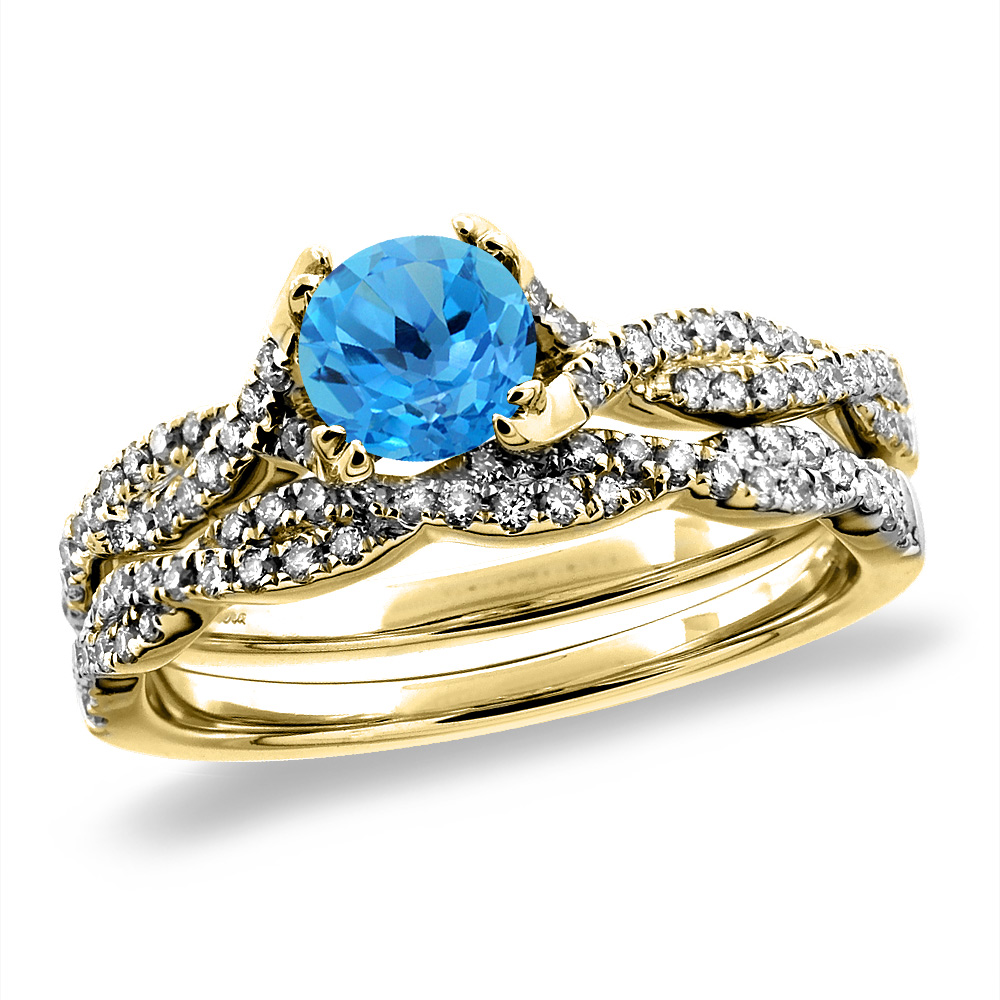 14K White/Yellow Gold Diamond Natural Swiss Blue Topaz 2pc Infinity Engagement Ring Set Round 5mm,sz5-10