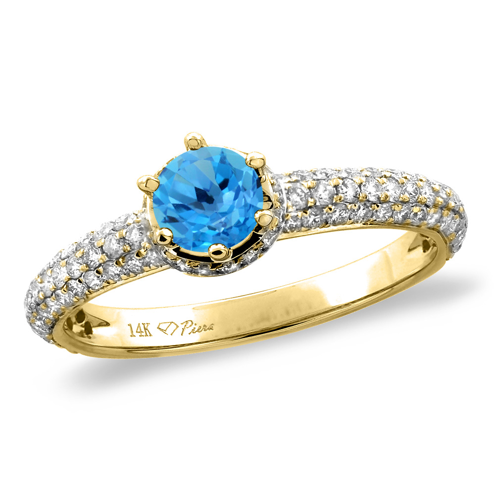 14K White/Yellow Gold Diamond Natural Swiss Blue Topaz Engagement Ring Round 5mm,size5-10