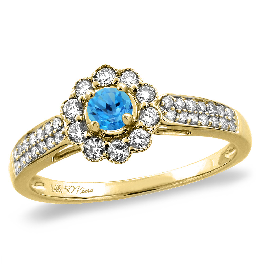 14K Yellow Gold Natural Swiss Blue Topaz Engagement Ring Round 4 mm, sizes 5 -10