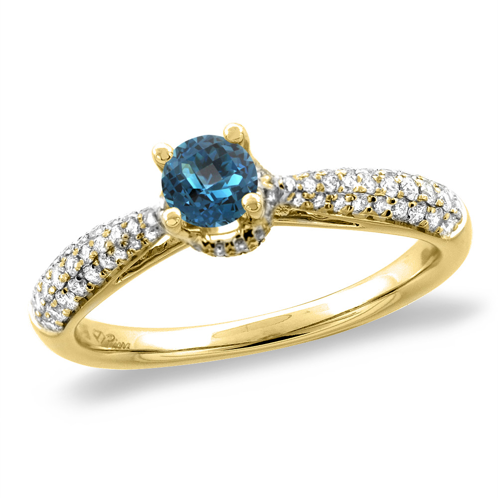14K White/Yellow Gold Diamond Natural London Blue Topaz Engagement RingSet Round 5mm,size5-10