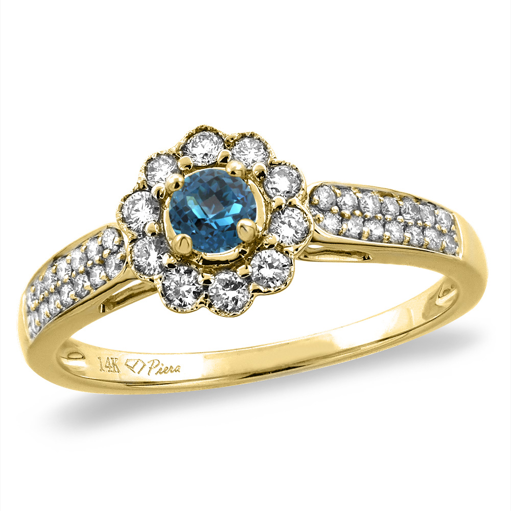 14K Yellow Gold Natural London Blue Topaz Engagement Ring Round 4 mm, sizes 5 -10
