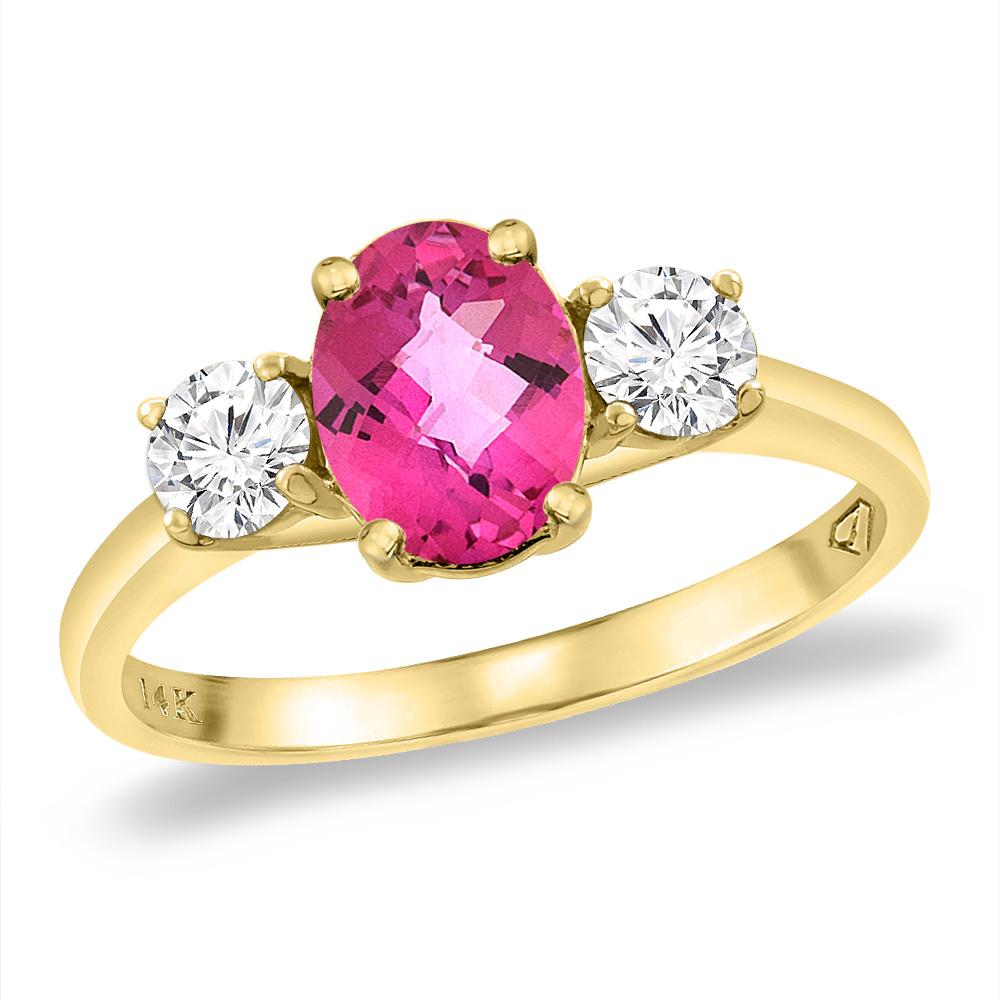 14K Yellow Gold Natural Pink Topaz & 2pc. Diamond Engagement Ring Oval 8x6 mm, sizes 5 -10