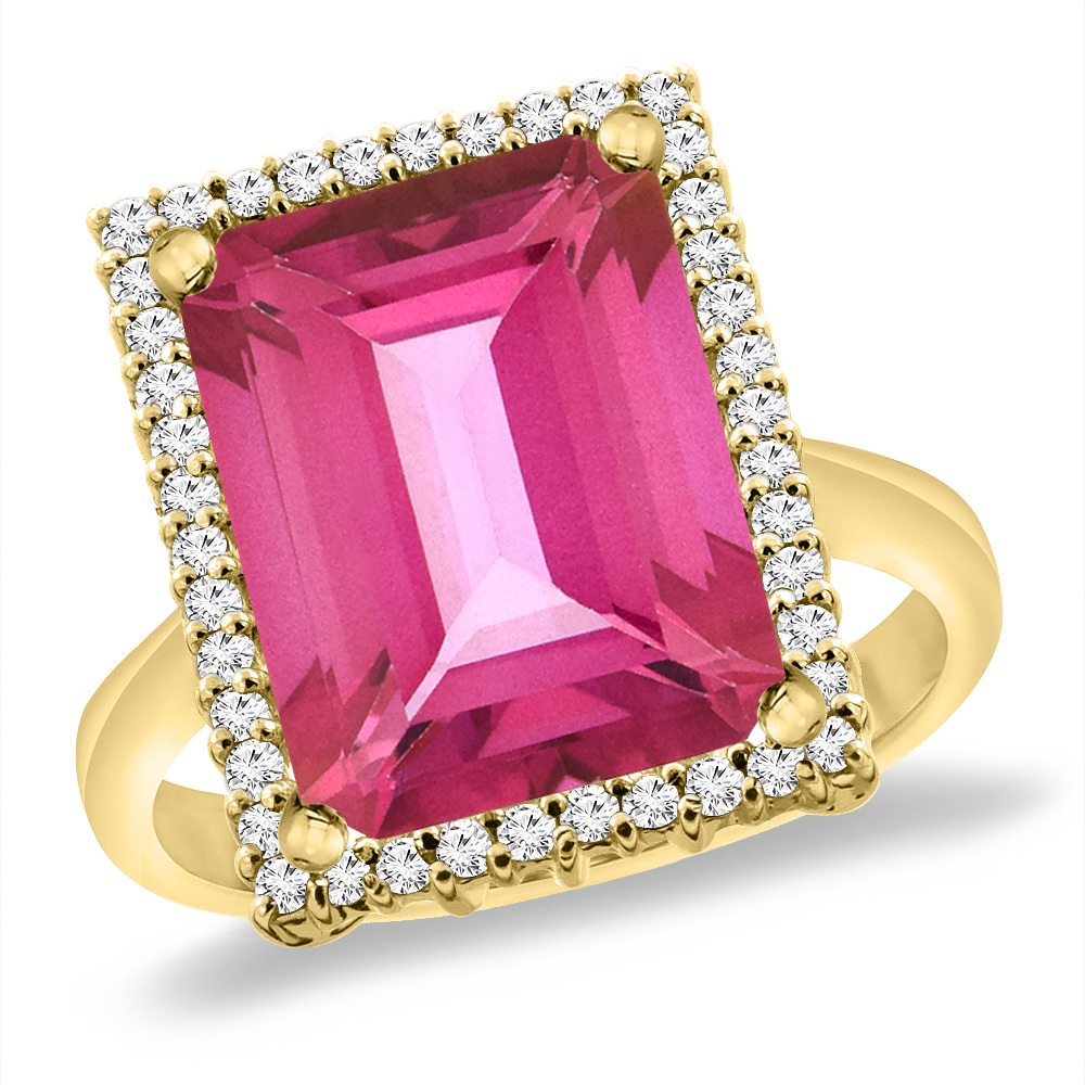 14K Yellow Gold Natural Pink Topaz Ring Diamond Accent 14x10 mm Octagon, sizes 5 -10