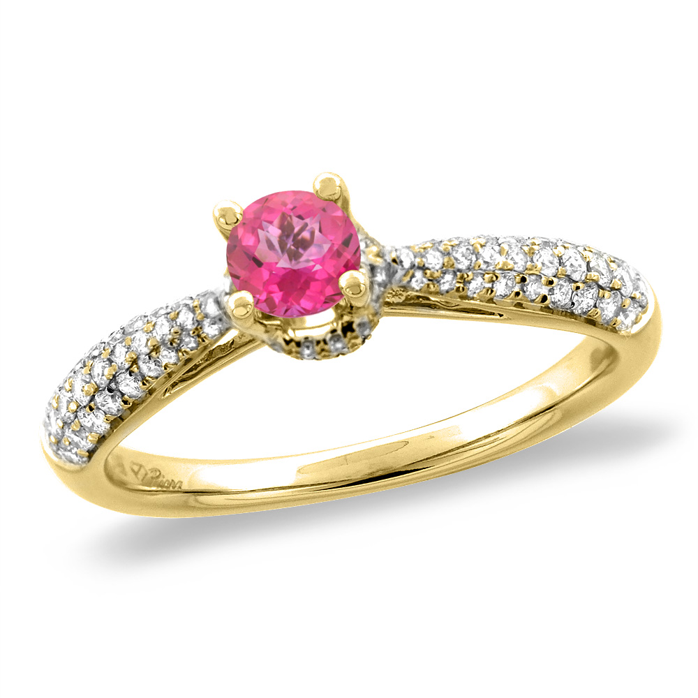 14K White/Yellow Gold Diamond Natural Pink Topaz Engagement Ring Round 5 mm, sizes 5-10