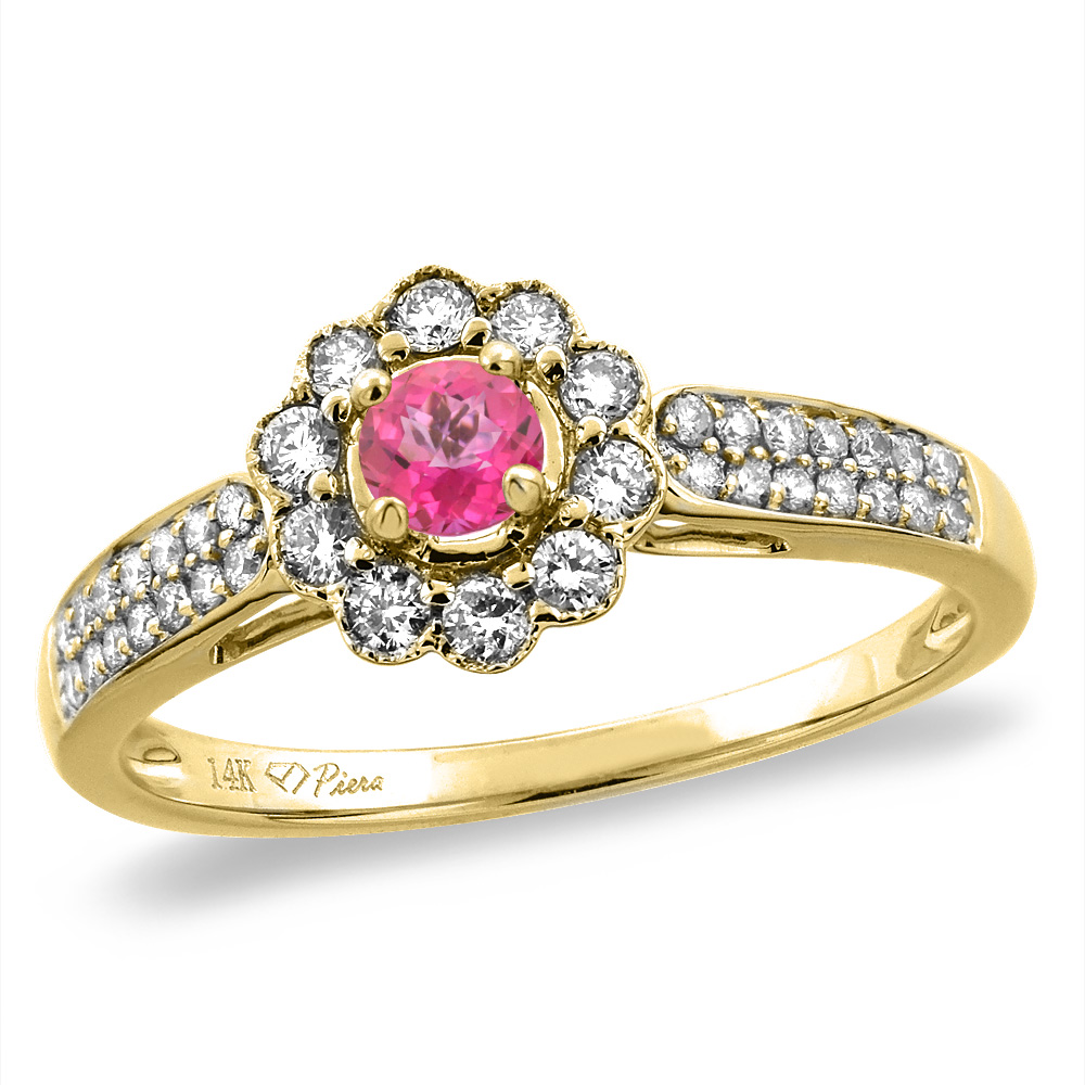 14K Yellow Gold Natural Pink Topaz Engagement Ring Round 4 mm, sizes 5 -10