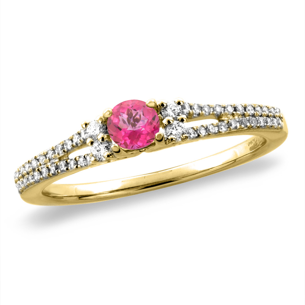 14K White/Yellow Gold Natural Pink Topaz Engagement Ring Round 4 mm, sizes 5 -10