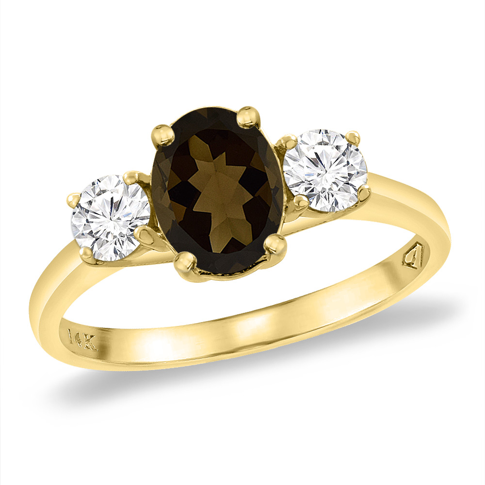 14K Yellow Gold Natural Smoky Topaz & 2pc. Diamond Engagement Ring Oval 8x6 mm, sizes 5 -10