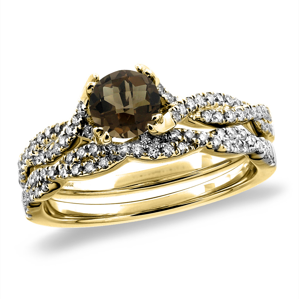 14K White/Yellow Gold Diamond Natural Smoky Topaz 2pc Infinity Engagement Ring Set Round 5 mm, sz 5-10