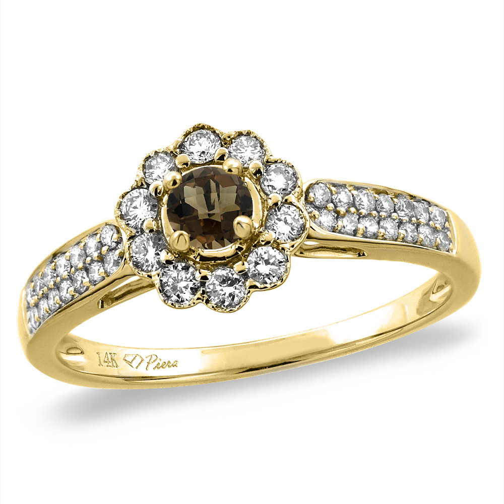 14K Yellow Gold Natural Smoky Topaz Engagement Ring Round 4 mm, sizes 5 -10