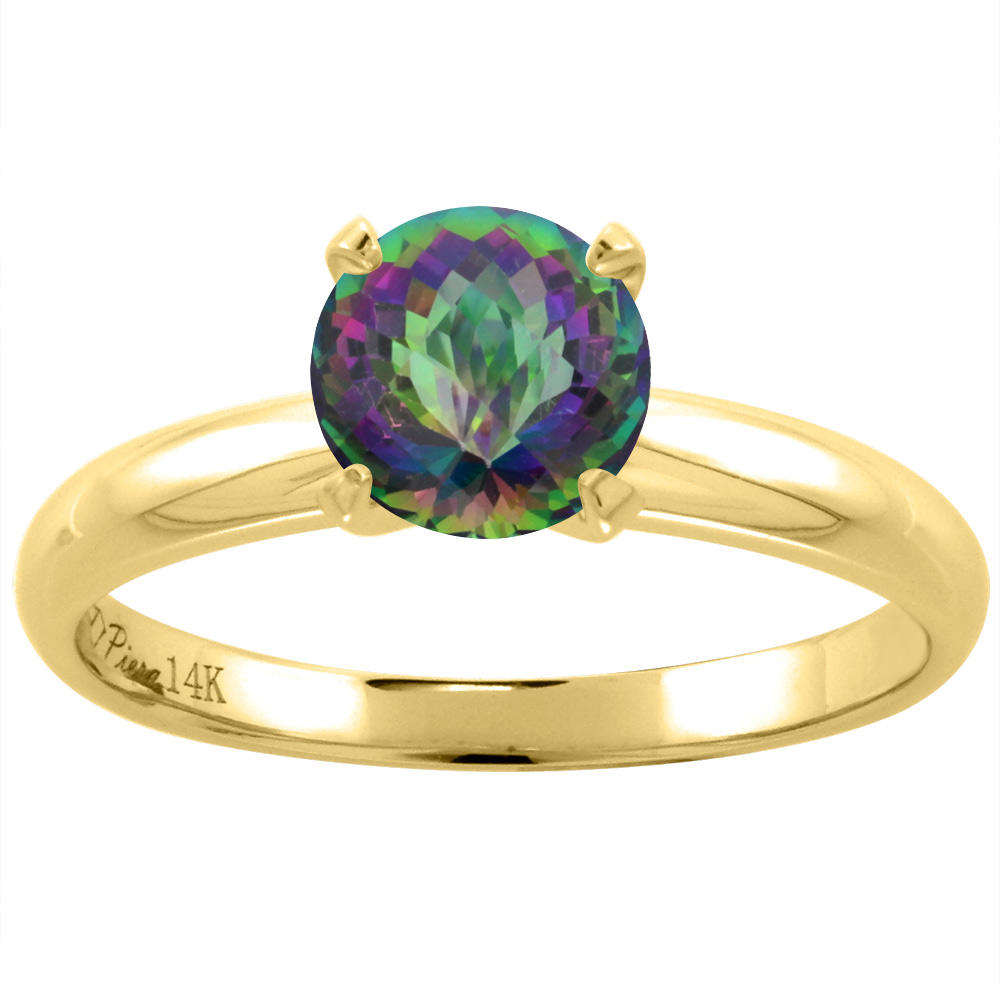 14K Yellow Gold Natural Mystic Topaz Solitaire Engagement Ring Round 7 mm, sizes 5-10