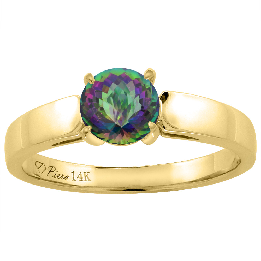 14K Yellow Gold Natural Mystic Topaz Solitaire Engagement Ring Round 7 mm, sizes 5-10