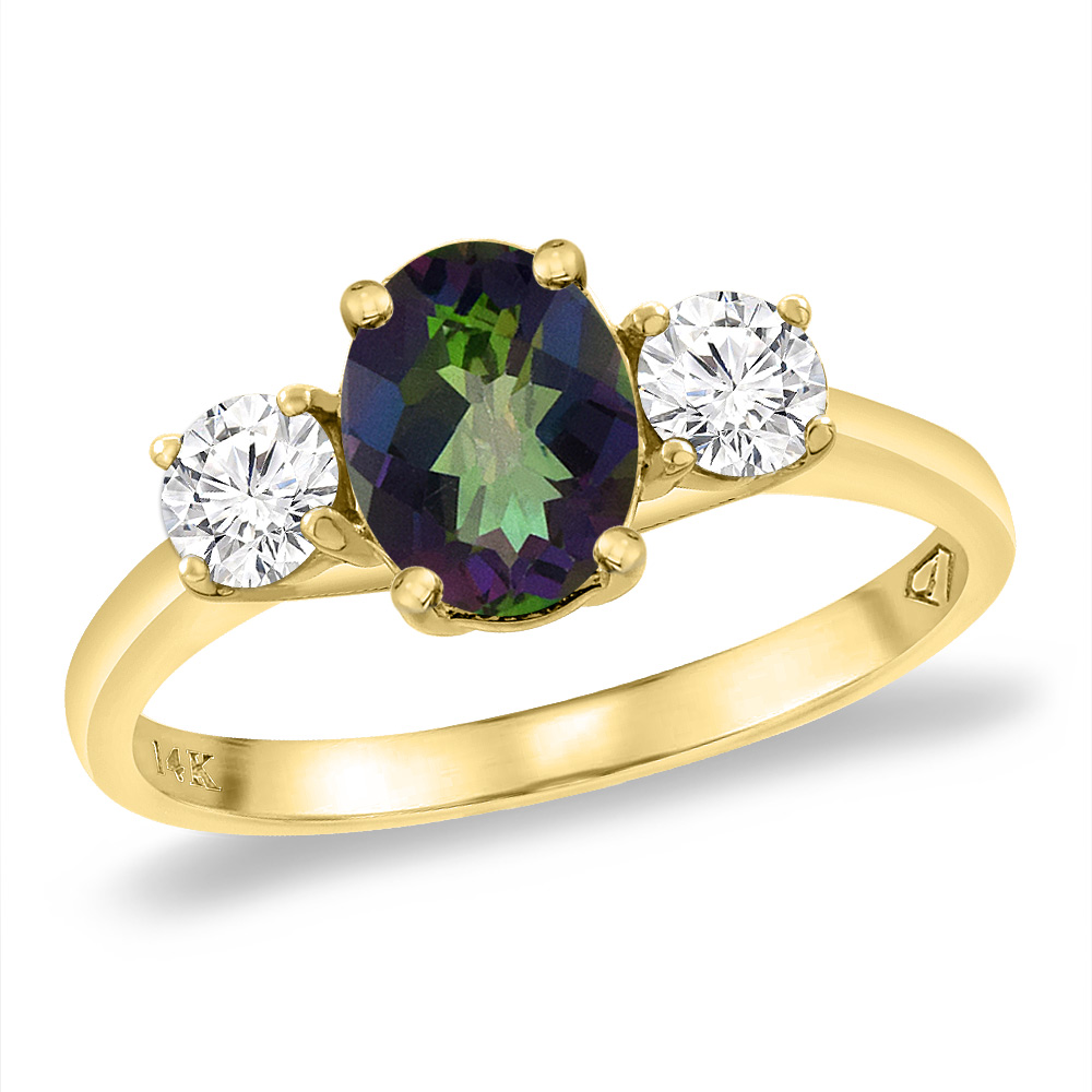 14K Yellow Gold Natural Mystic Topaz & 2pc. Diamond Engagement Ring Oval 8x6 mm, sizes 5 -10