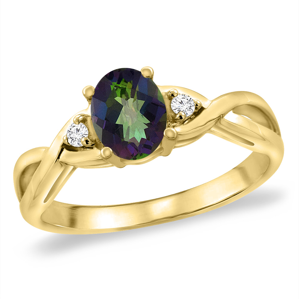 14K Yellow Gold Diamond Natural Mystic Topaz Infinity Engagement Ring Oval 7x5 mm, sizes 5 -10