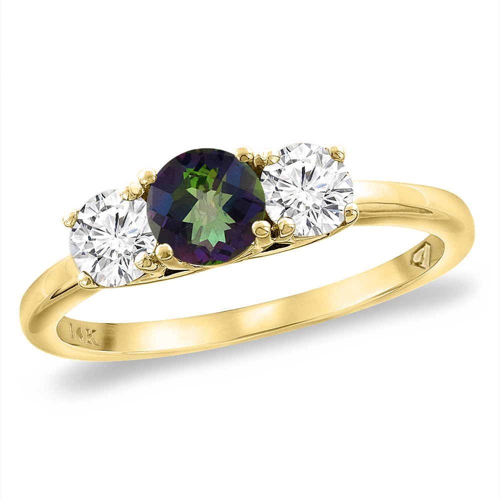 14K Yellow Gold Diamond Natural Mystic Topaz Engagement Ring 5mm Round, sizes 5 -10
