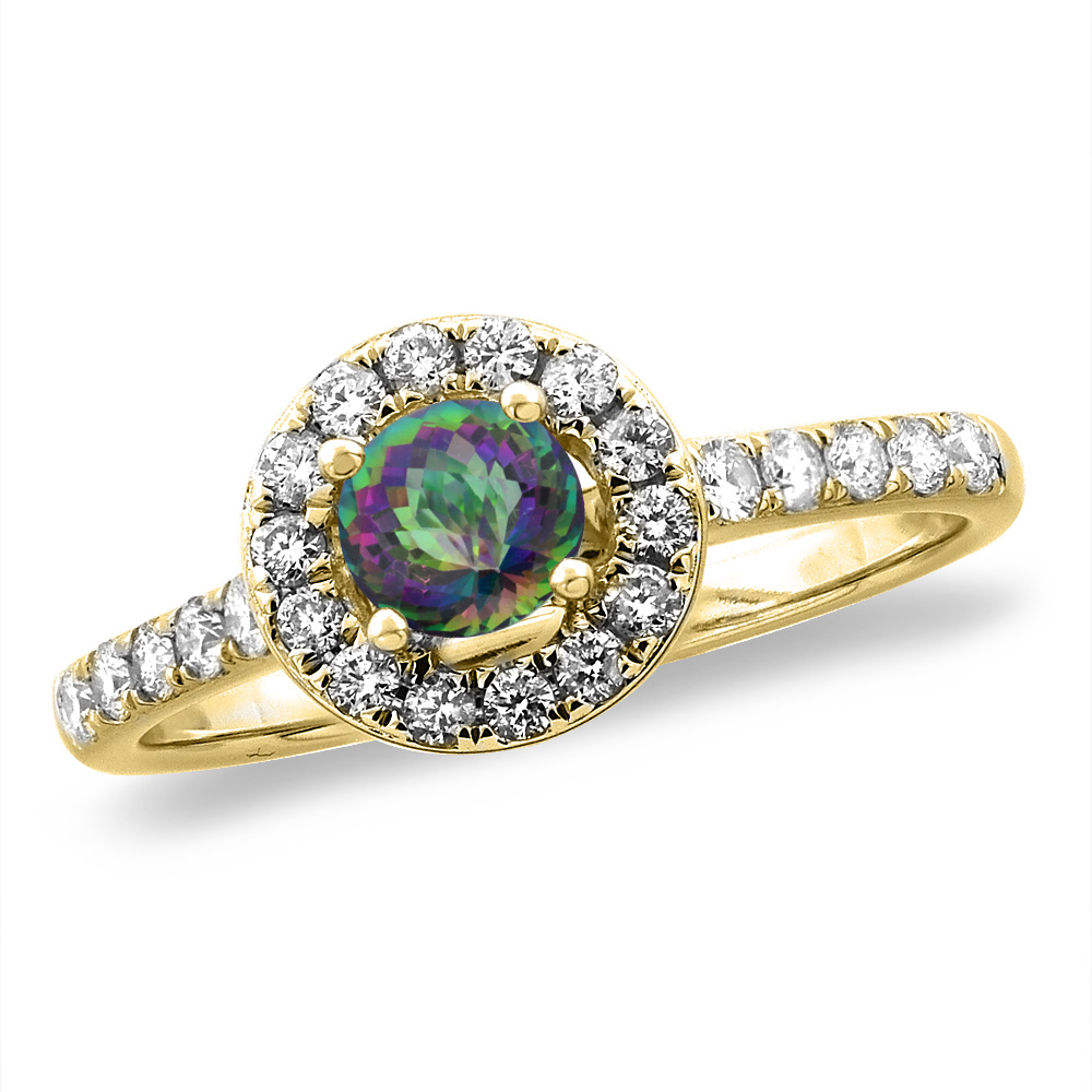 14K White/Yellow Gold Diamond Natural Mystic Topaz Halo Engagement Ring Round 4 mm, sizes 5 -10