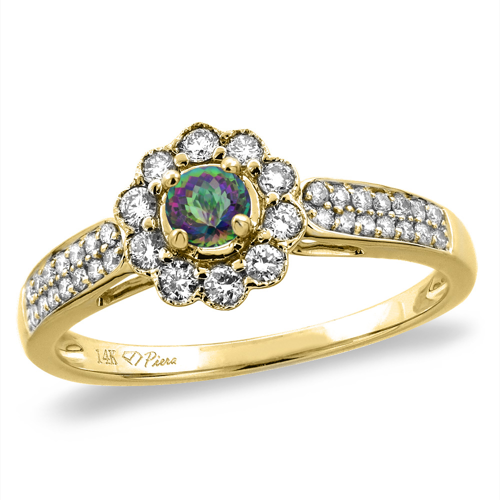 14K Yellow Gold Natural Mystic Topaz Engagement Ring Round 4 mm, sizes 5 -10